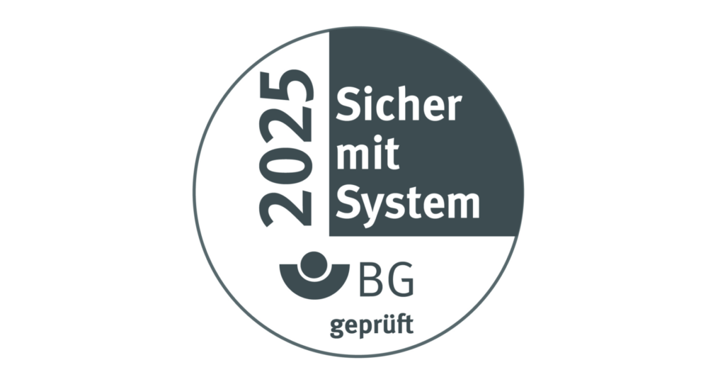 Zertifikat: 2025 Sicher mit System. BG geprüft